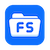 File Share app logo: a white folder with the letters F and S written on it in blue.